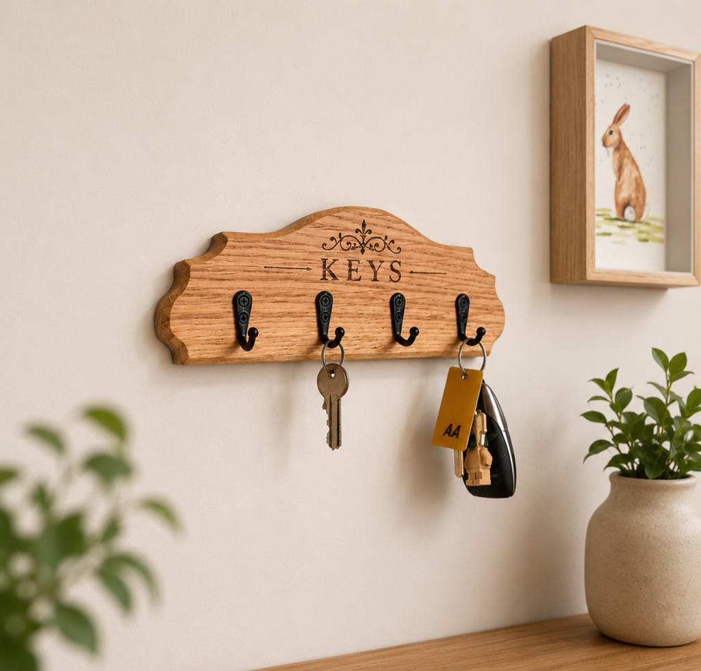 Oak key holder laser engraved wall mounted