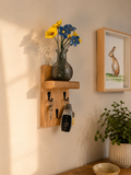 Solid oak Key holder 3 hooks with a shelf