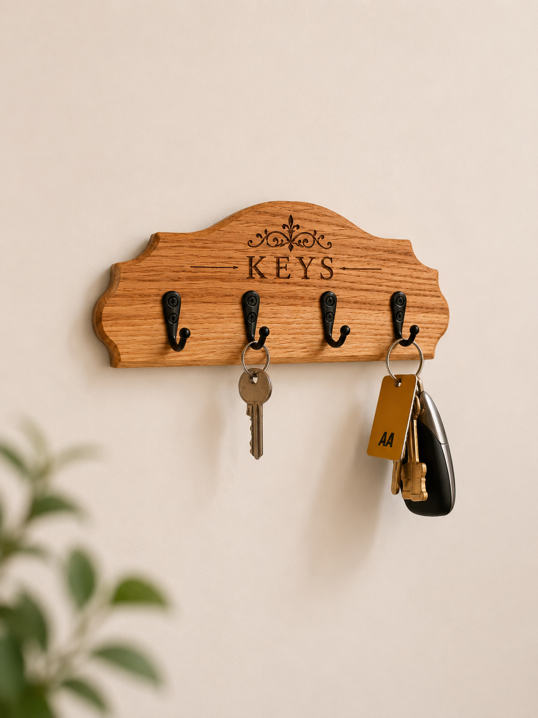 Oak key holder laser engraved wall mounted