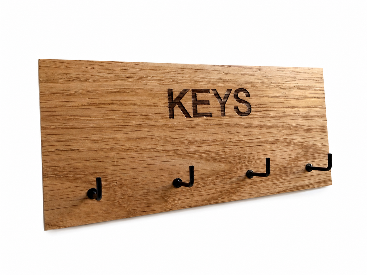 Oak key holder modern look, laser engraved