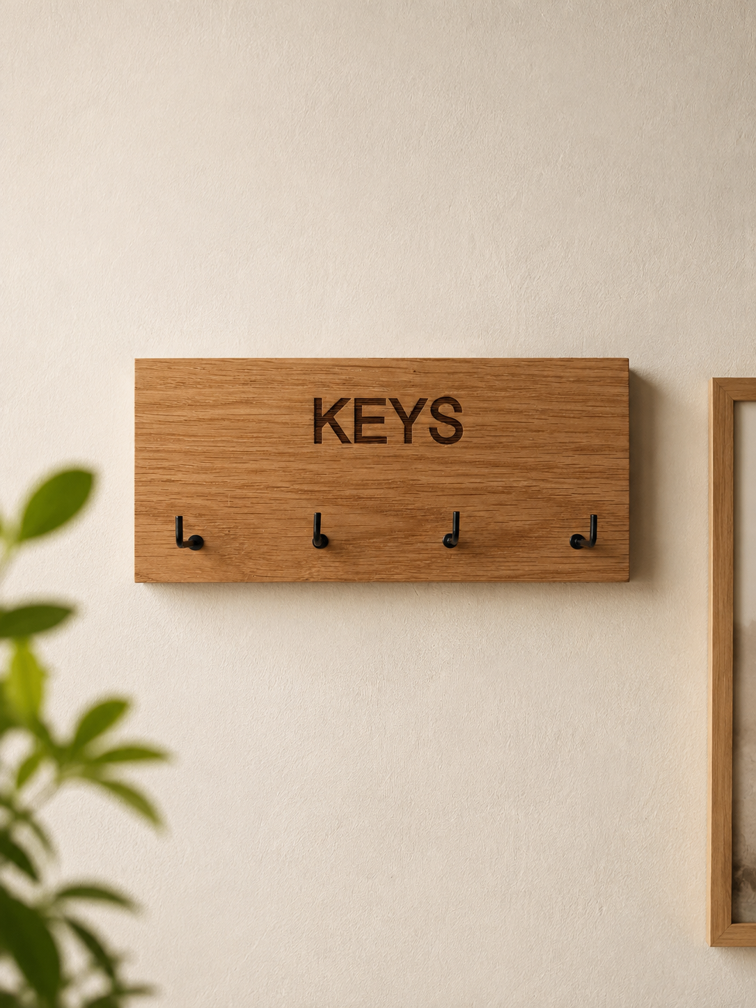 Oak key holder modern look, laser engraved