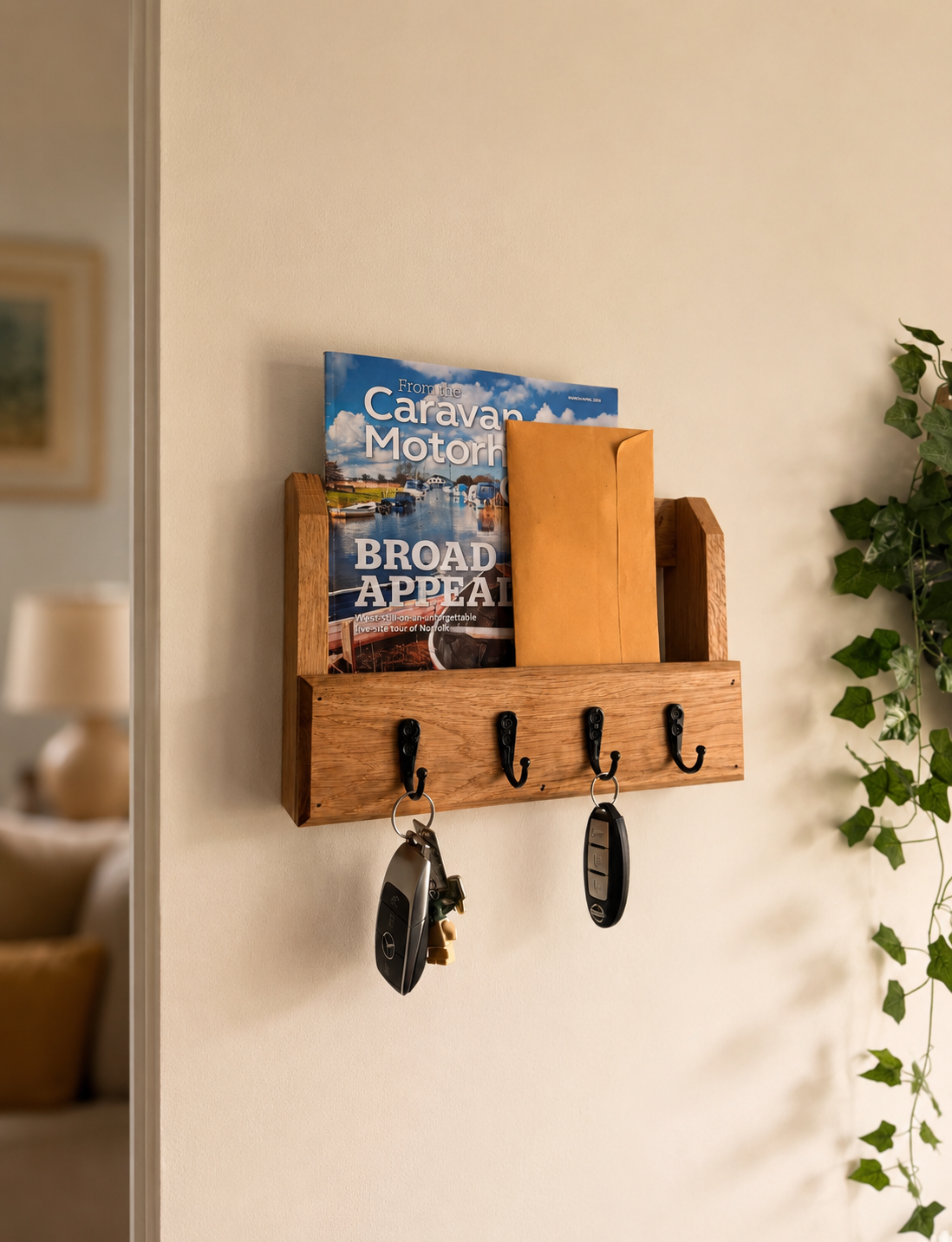 Key holder with letter holder solid oak