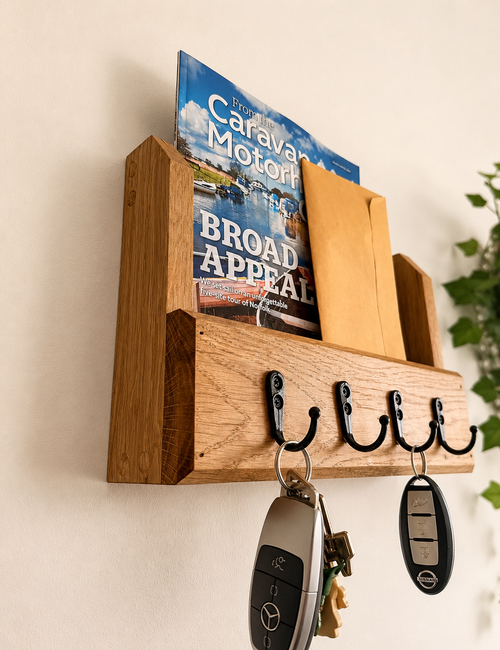 Key holder with letter holder solid oak
