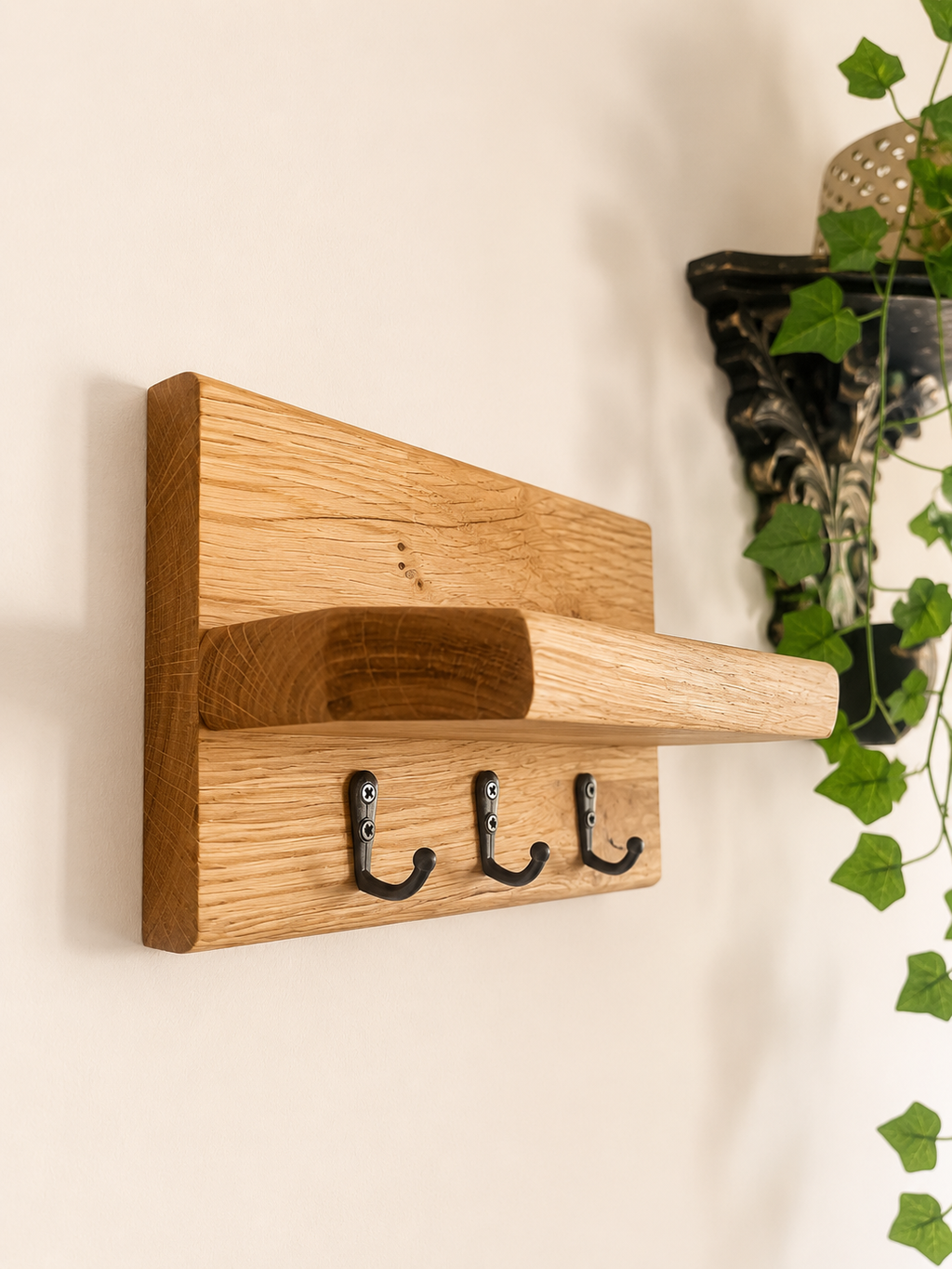 Solid oak Key holder angled shelf