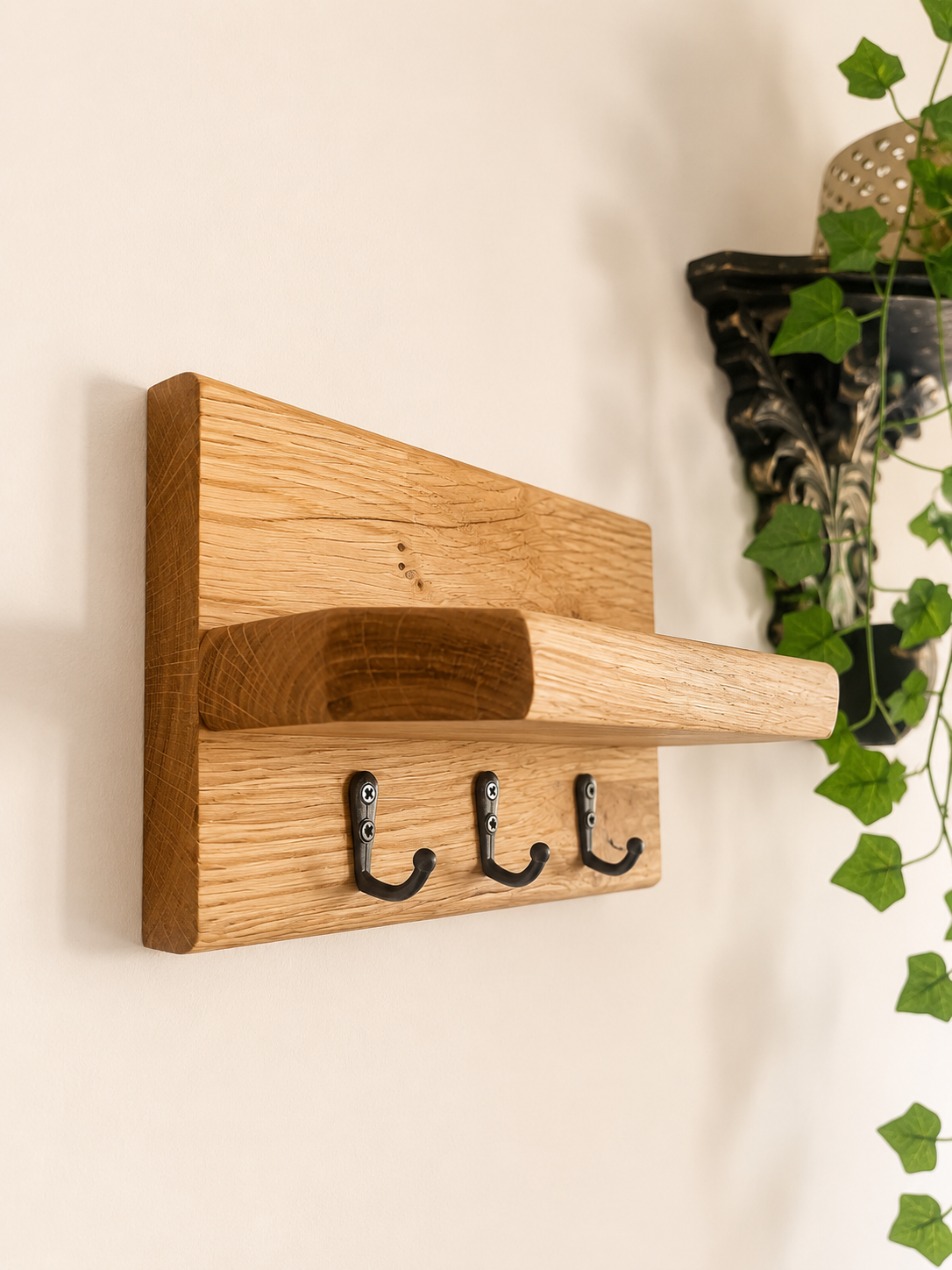 Solid oak Key holder angled shelf