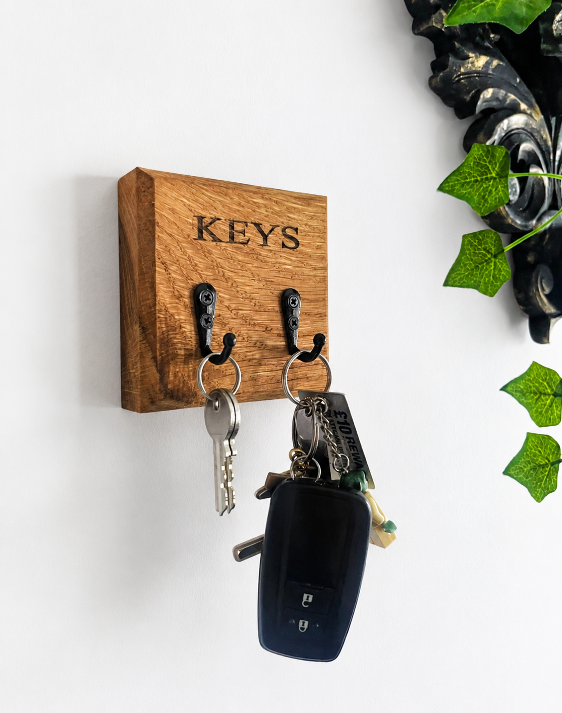 Two key hook holder laser engraved