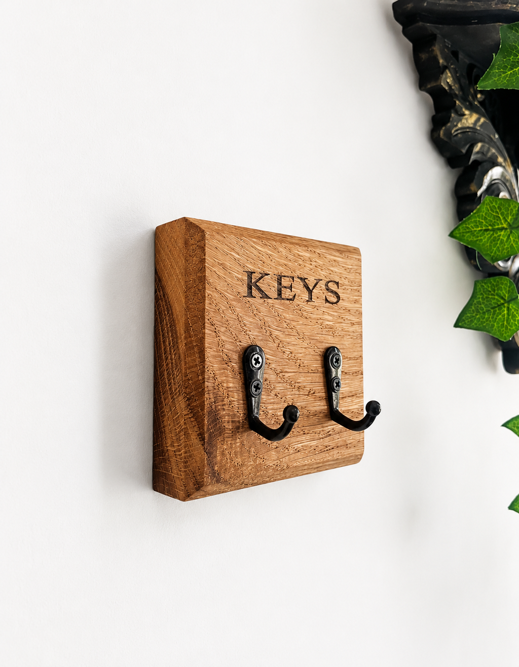 Two key hook holder laser engraved