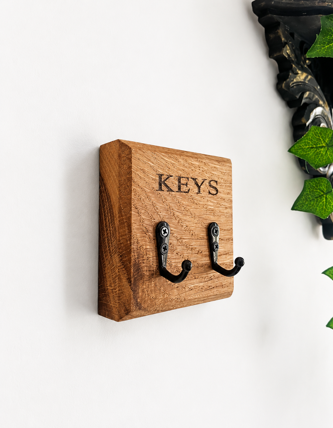 Two key hook holder laser engraved