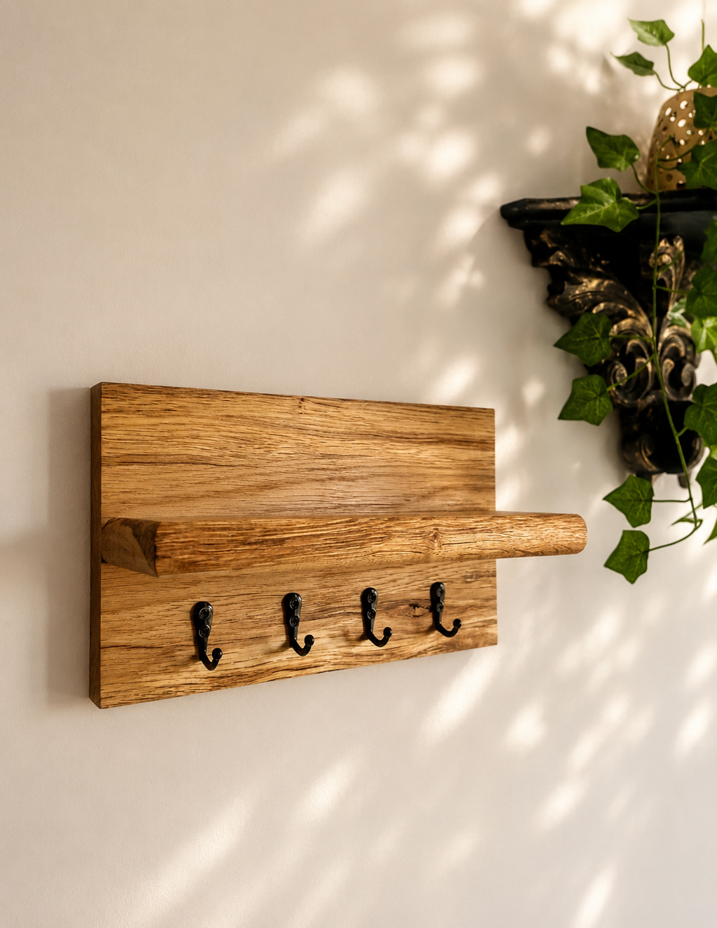 Key holder with shelf solid oak