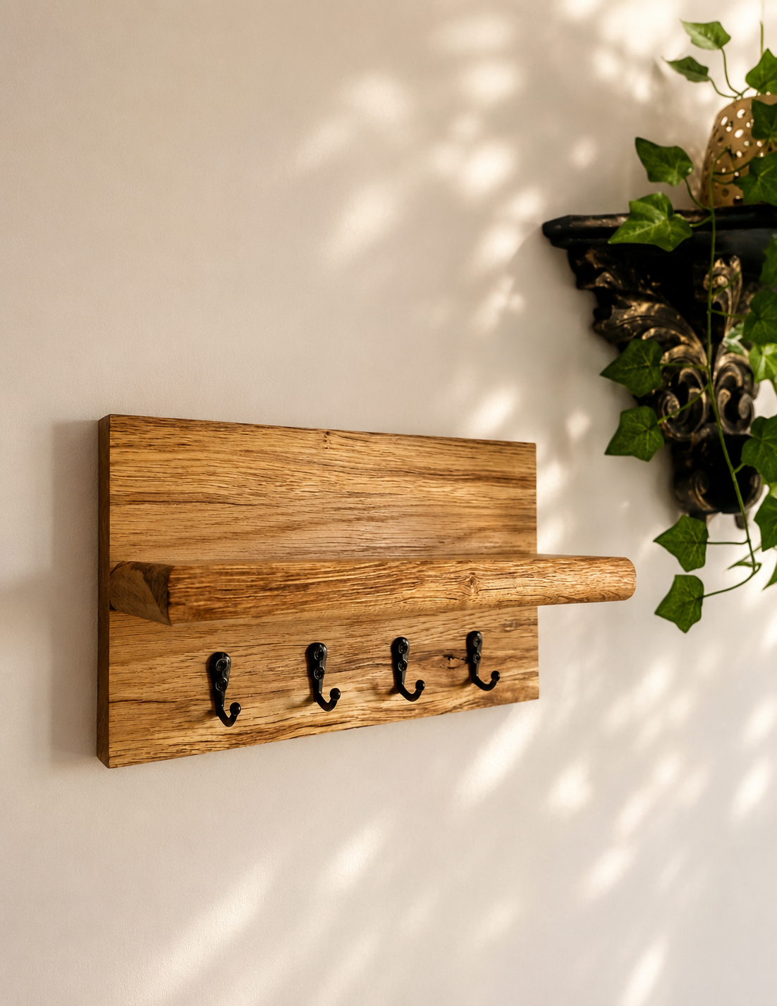 Key holder with shelf solid oak