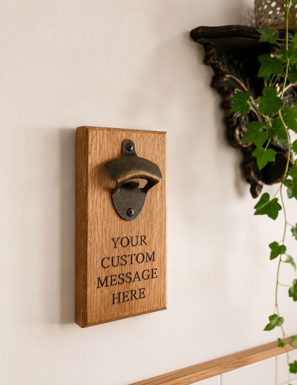 Personalised oak bottle opener
