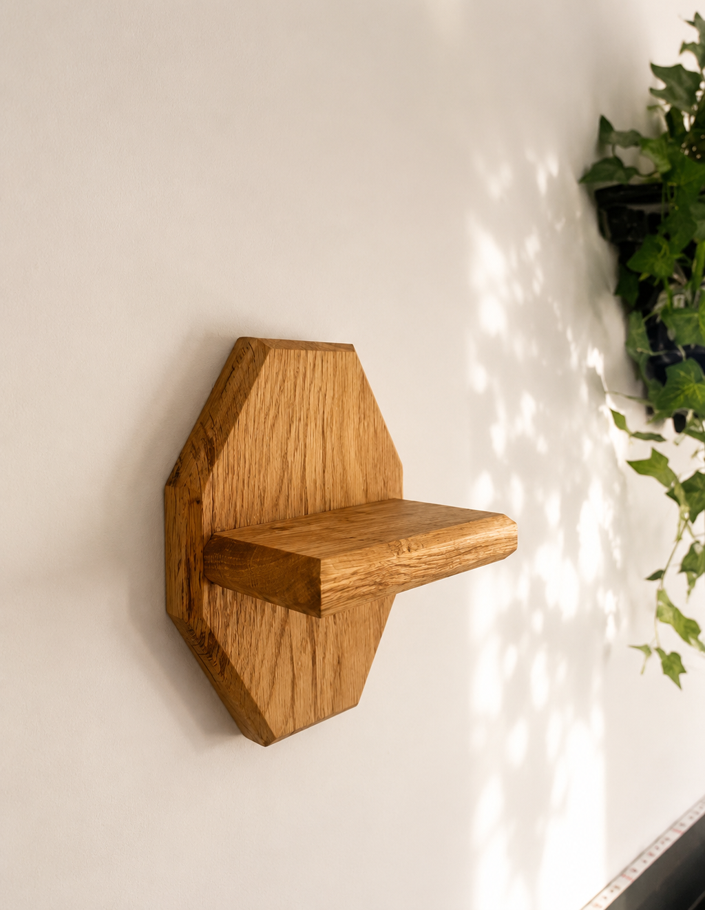 Plant shelf wall mounted solid oak