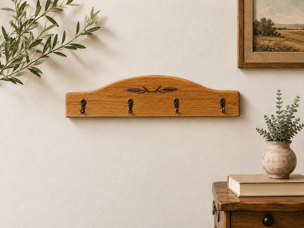 Key holder 'Wheat image' laser engraved made from Solid Oak